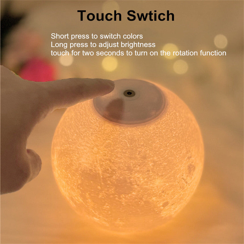 3D Rotating Moon Lamp | PLA + Oak Base | Remote & Touch Control | 3 Colour Modes | 360° Rotation | USB | 12cm, 15cm & 18cm | Home, Bedroom & Gift