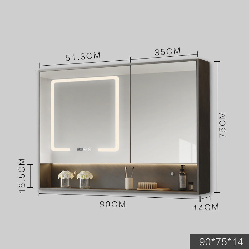 Solid Wood Wall-Hung Bathroom Mirror Cabinet | LED Light, Anti-Fog, Built-in Storage, 9 Sizes, Grey & Wood