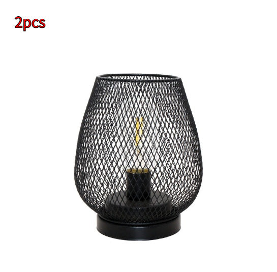 Retro Iron Art Birdcage Table Lamp | E27 | 1W 2700K 150lm | 3×AA Battery | Iron & Glass | Nordic Minimalist | Hollowed Design | Bedside, Bedroom & Home Decor | Black & White