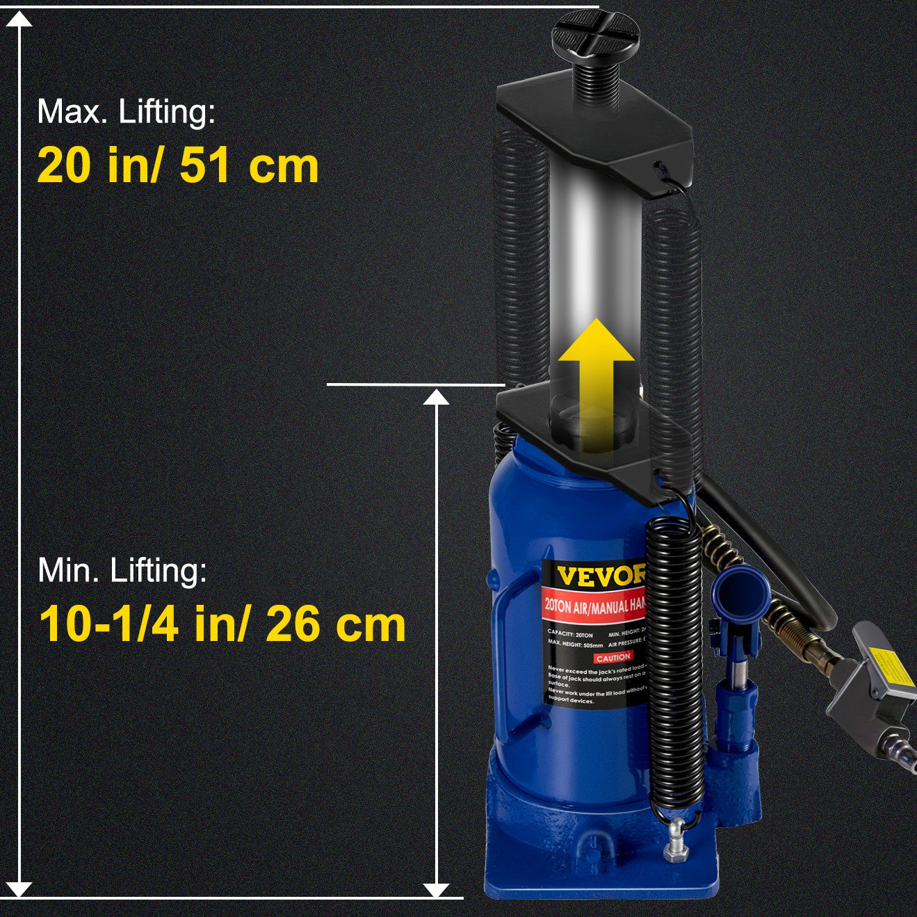 20-Ton Vertical Hydraulic Pneumatic Jack | Dual Operation, Heavy-Duty Steel, Workshop & Industrial Use