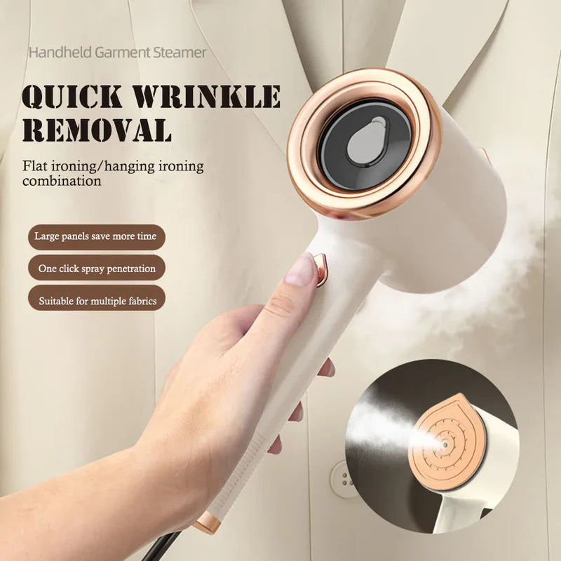 33W Handheld Portable Garment Steamer | Titanium Panel | 50ml | 111–240V | AU/CN/EU/UK/US Plug | Flat & Hanging | All Fabrics | Beige, Green & Light Purple | Travel & Home