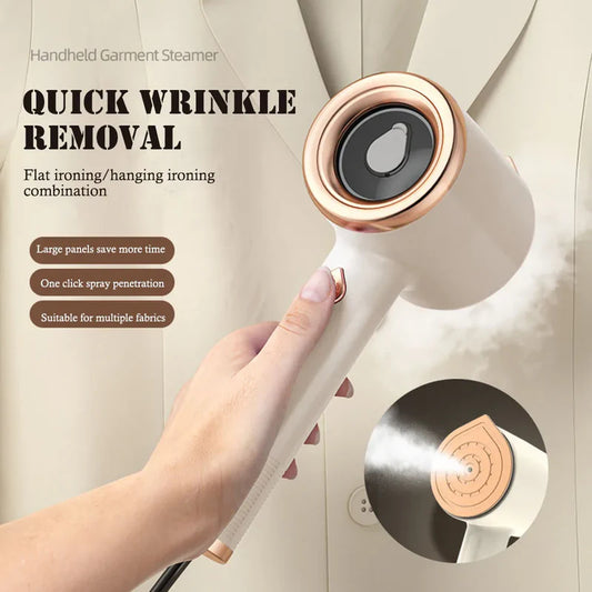 33W Handheld Portable Garment Steamer | Titanium Panel | 50ml | 111–240V | AU/CN/EU/UK/US Plug | Flat & Hanging | All Fabrics | Beige, Green & Light Purple | Travel & Home