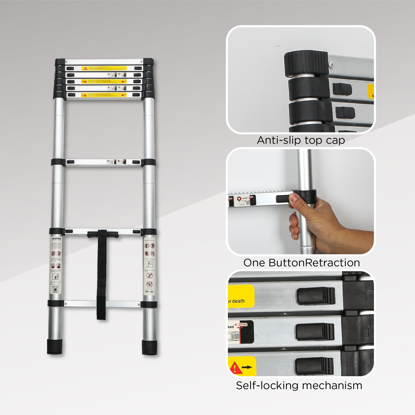 8.5ft Aluminum Telescoping Extension Ladder | 330 lbs Capacity, Collapsible, Multi-Purpose, RV & Outdoor
