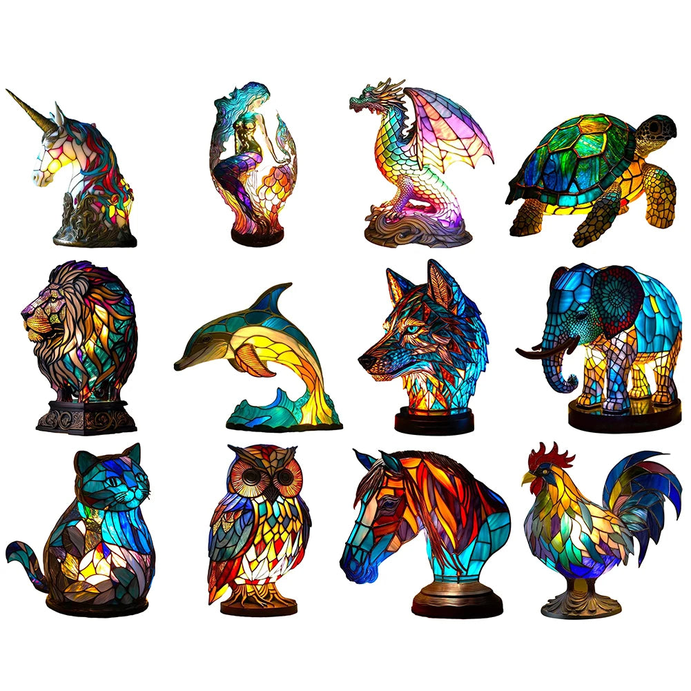 3D Resin Animal Decorative Night Light | Handcrafted | 20 Designs | Small 15cm & Large 22cm | USB | Unicorn, Owl, Dragon, Mermaid & More | Home Decor Gift