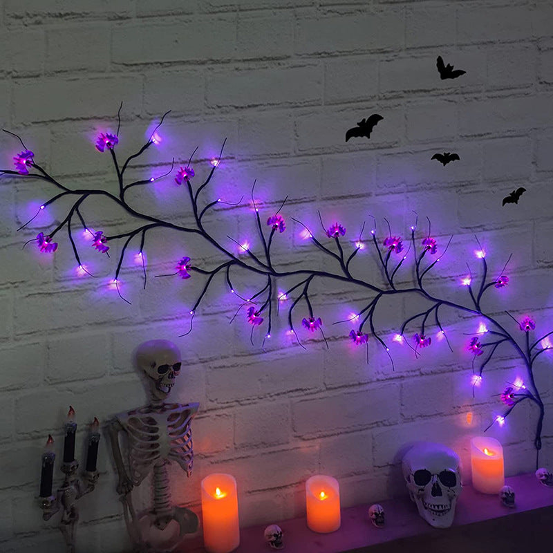 Halloween LED Vine Rattan String Lights | 100 LED | 2m | 4.5V | 50,000hr | Bat & Pumpkin Figures | Indoor & Outdoor | Party, Window & Home Decor | Singles & Bundle Set