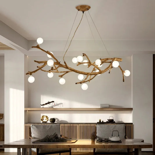 Japanese Wabi-Sabi Resin Branch & Fish LED Chandelier | 10 Heads, Warm Light, 1.5m, 111-240V, 15-30㎡