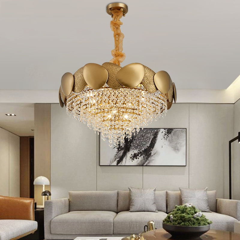 Gold Stainless Steel Crystal LED Chandelier | 3 Sizes, Round & Oval, 220V, 10-40㎡, Living Room & Dining