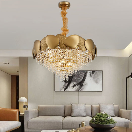 Gold Stainless Steel Crystal LED Chandelier | 3 Sizes, Round & Oval, 220V, 10-40㎡, Living Room & Dining
