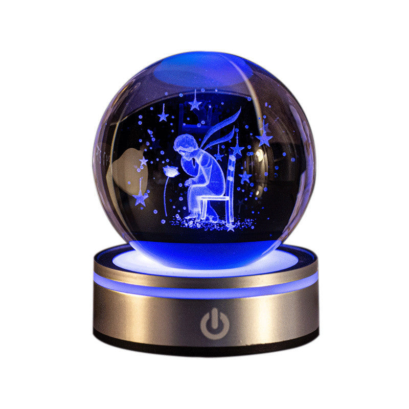 3D Inner Carving Luminous Crystal Ball Night Lamp | 8cm | USB | Colourful Gradient | Touch Base | 13 Designs | Gift