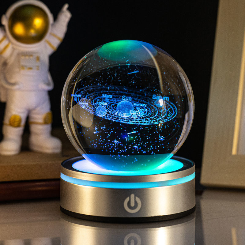 3D Inner Carving Luminous Crystal Ball Night Lamp | 8cm | USB | Colourful Gradient | Touch Base | 13 Designs | Gift