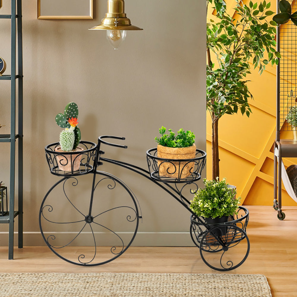 3-Tier Parisian Tricycle Plant Stand | Wrought Iron Flower Pot Cart, Indoor & Outdoor Garden Decor