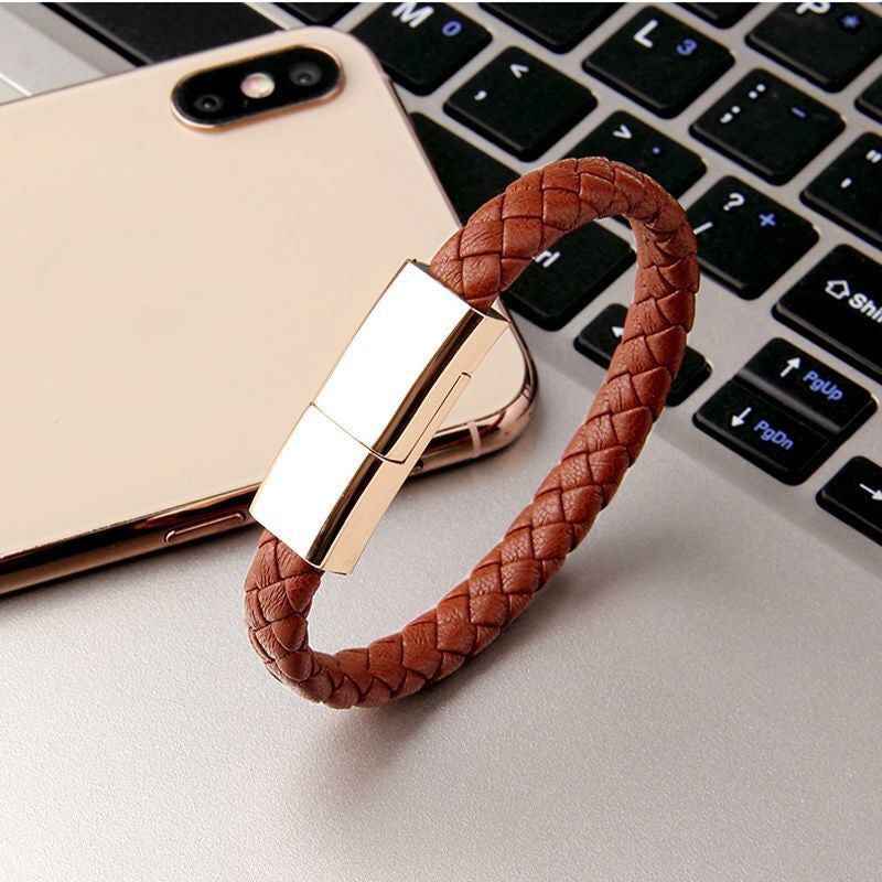 Leather Bracelet Charging Cable – USB-C, Lightning & Micro USB | Black, Brown & White | 20cm & 22.5cm