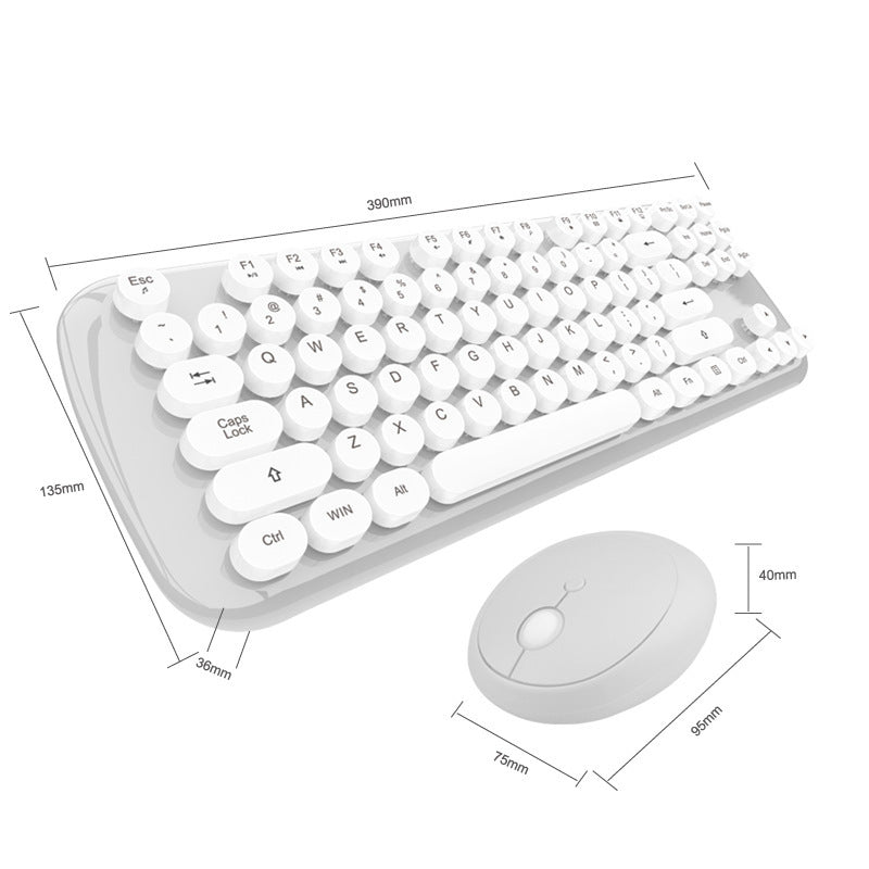 Retro Wireless Keyboard & Mouse Set | 2000 DPI | Waterproof | Plug & Play | Pastel | Blue, Pink & White