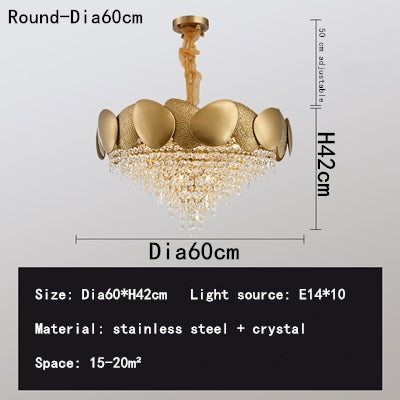 Gold Stainless Steel Crystal LED Chandelier | 3 Sizes, Round & Oval, 220V, 10-40㎡, Living Room & Dining