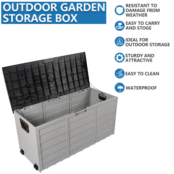 260L Outdoor Garden Storage Box with Wheels | 75 Gal, UV-Resistant, Lockable, Weatherproof, Black & Grey