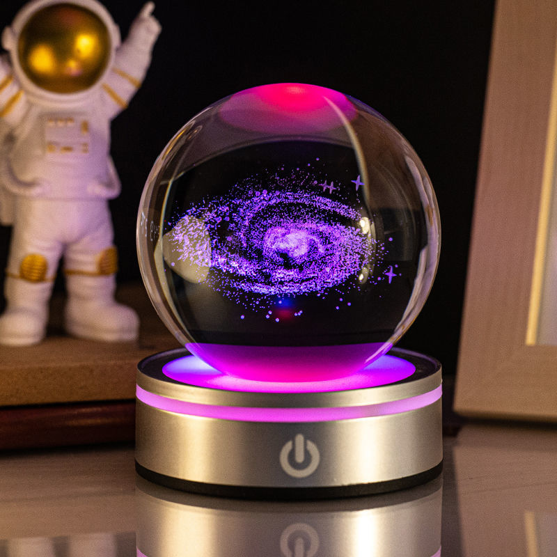 3D Inner Carving Luminous Crystal Ball Night Lamp | 8cm | USB | Colourful Gradient | Touch Base | 13 Designs | Gift