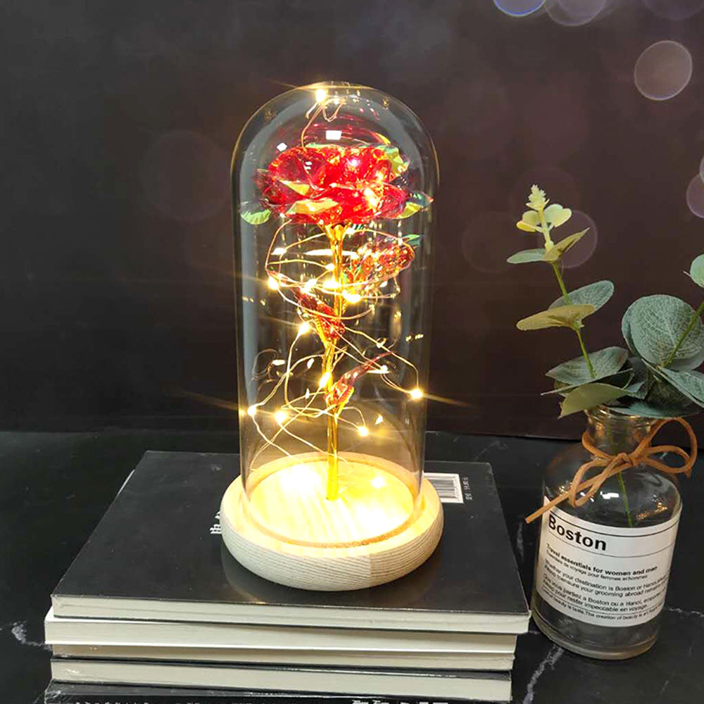 Preserved Rose Bouquet with LED Glass Cover | Silk & Velvet Roses | Solid Wood Base | AAA Battery | 300×170×160mm | 16 Colours & Styles | Valentine, Wedding & Mother’s Day Gift