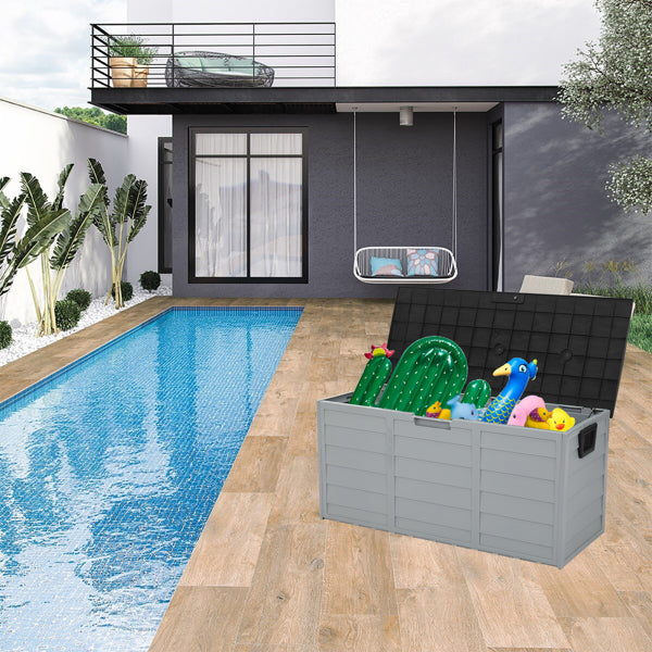 260L Outdoor Garden Storage Box with Wheels | 75 Gal, UV-Resistant, Lockable, Weatherproof, Black & Grey
