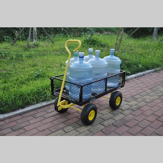 660 lbs Heavy Duty Steel Garden Wagon Cart | 10" Air Tires, 180° Swivel Handle, Removable Sides, Black