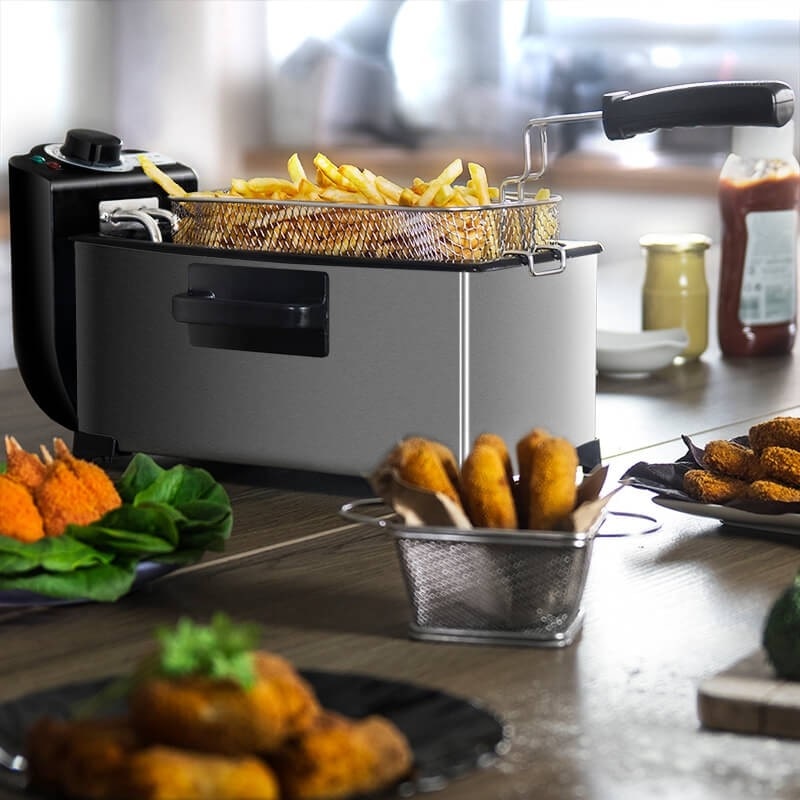 3L Electric Deep Fryer | 2000W | Teflon Non-Stick Basket | EU Plug | Silver | Household Kitchen Fryer