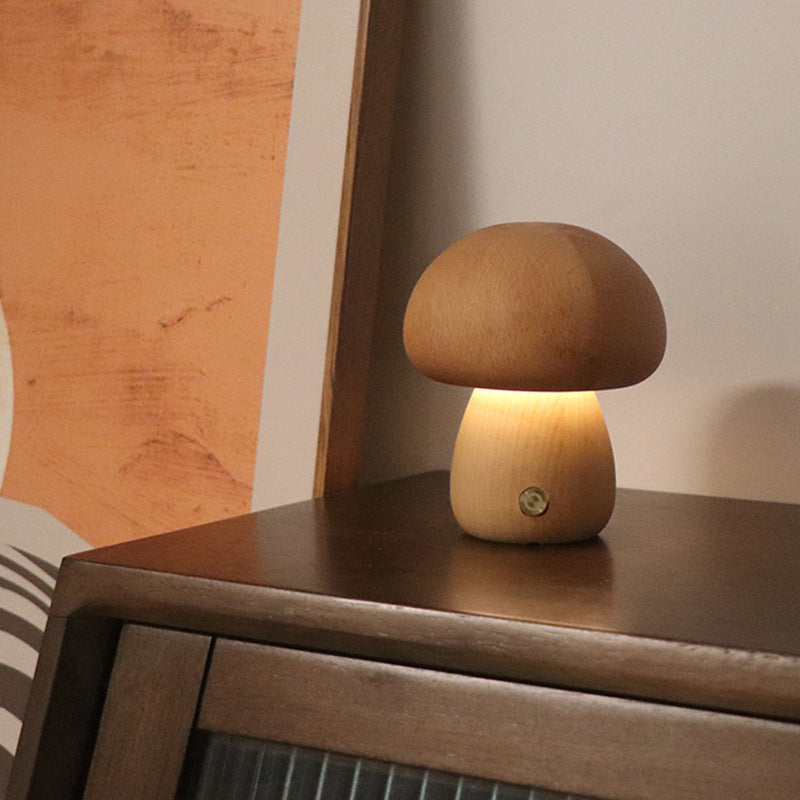 Wooden Mushroom LED Night Light | 2.4W | Touch Switch | 165×100mm | Beech & Walnut | 4 Styles | Bedroom, Kids Room & Home Decor