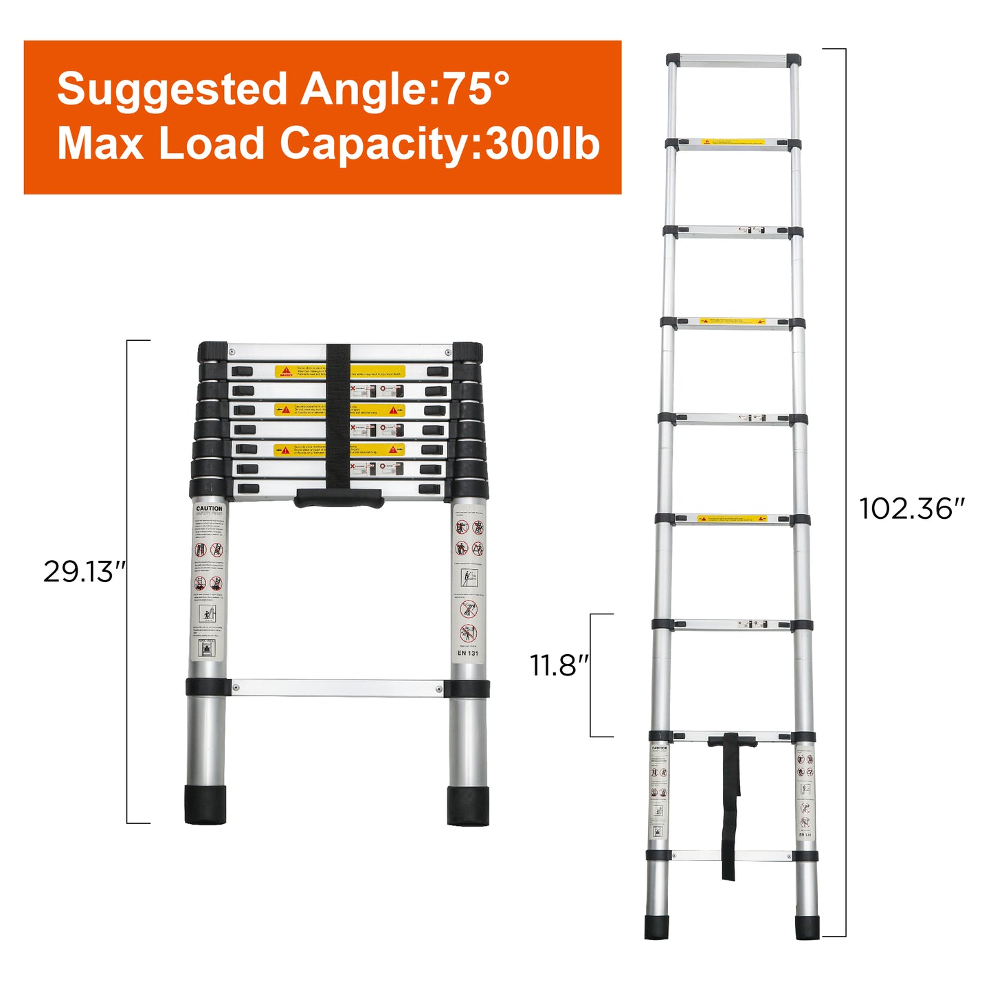 8.5ft Aluminum Telescoping Extension Ladder | 330 lbs Capacity, Collapsible, Multi-Purpose, RV & Outdoor