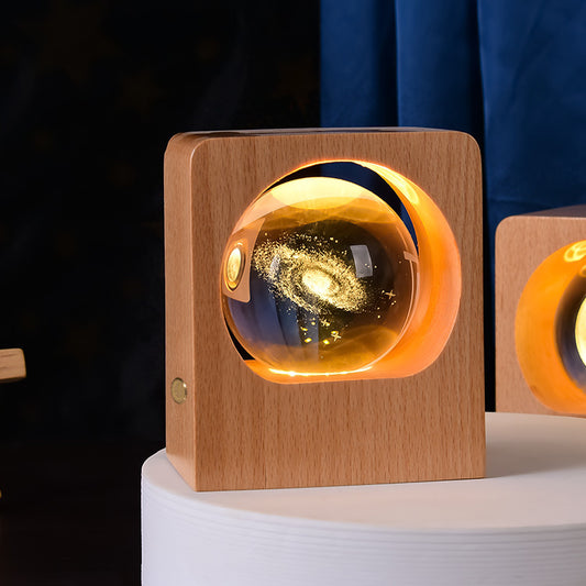 3D Laser-Engraved Crystal Ball Night Light | 6cm | Beech Base | USB & Built-In Battery | Stepless Dimming | Touch Switch | 8 Designs | Bedroom, Desk & Gift Decor