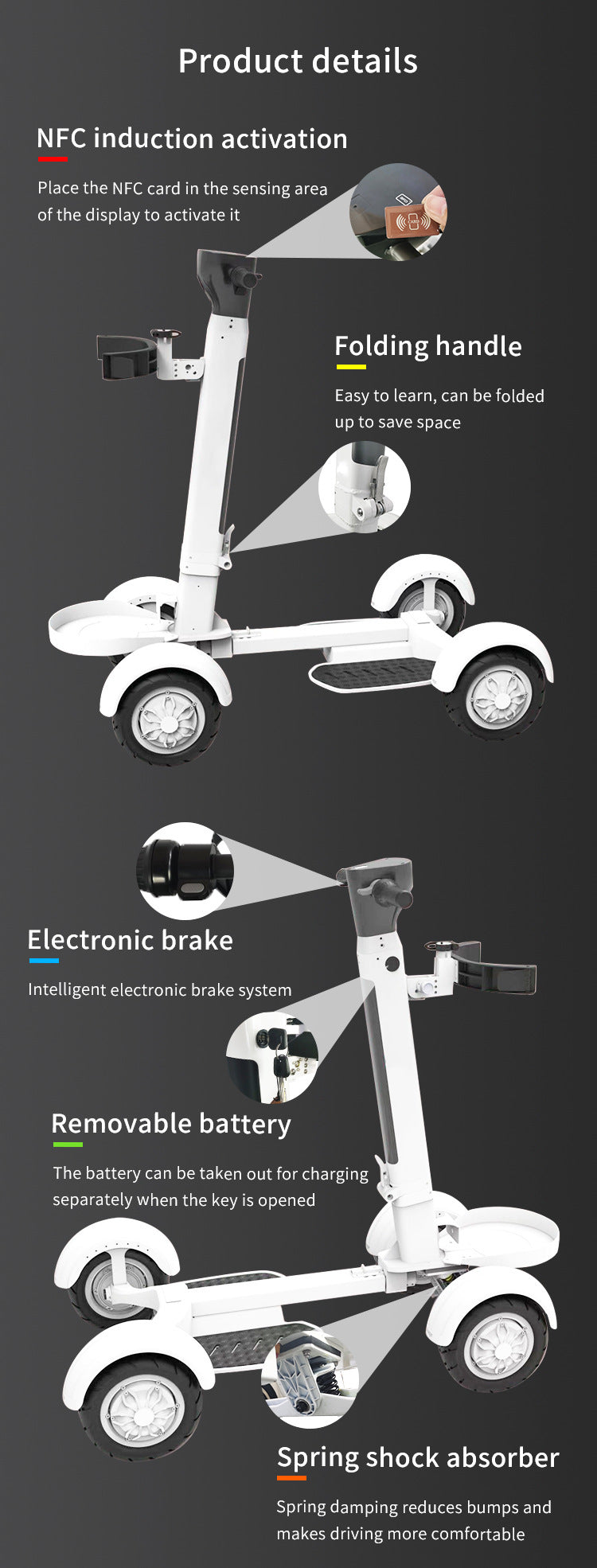 4-Wheel Electric Golf Scooter | Foldable Aluminum Longboard, 20km/h, 10AH Battery, Adults