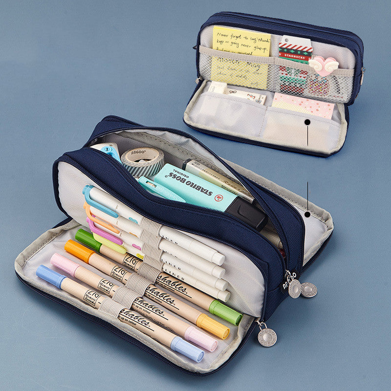 Oxford Cloth Pencil Case & Stationery Bag | Square, Medium-Soft | 21×9cm | Blue, Pink, Yellow