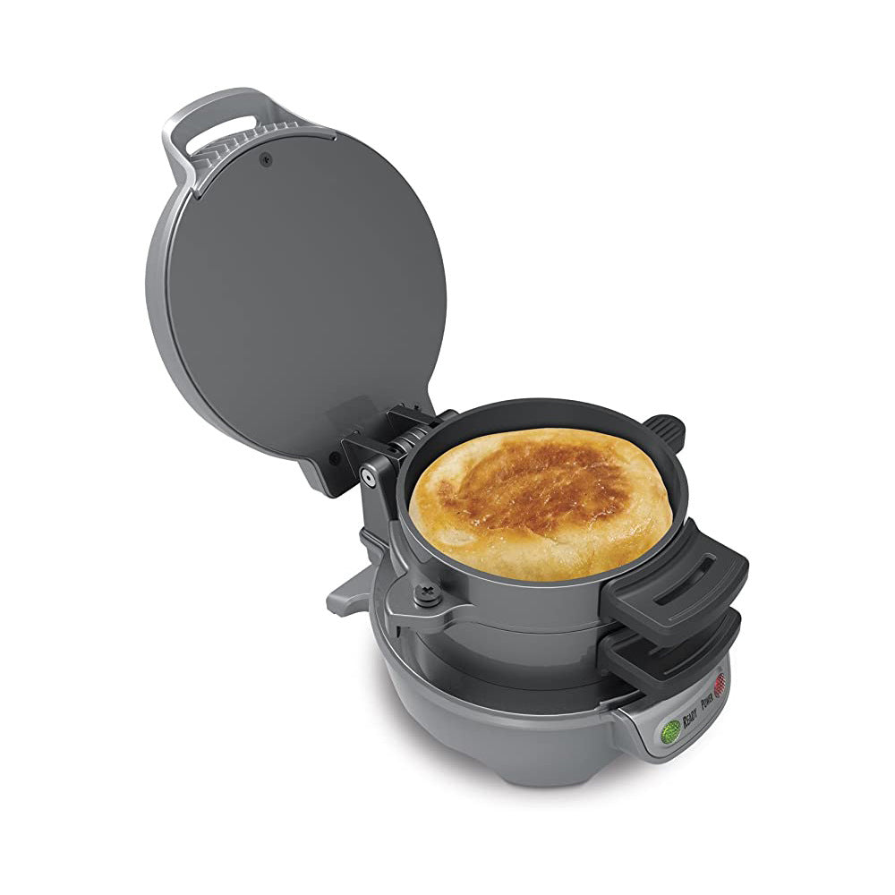 Multifunctional Breakfast Sandwich Maker | 750W | 220V | Toasts, Eggs, Pizza & Waffles | 2 Baking Trays | Mechanical | Bright Red, Orange & Silver | AU, EU, UK & US Plug