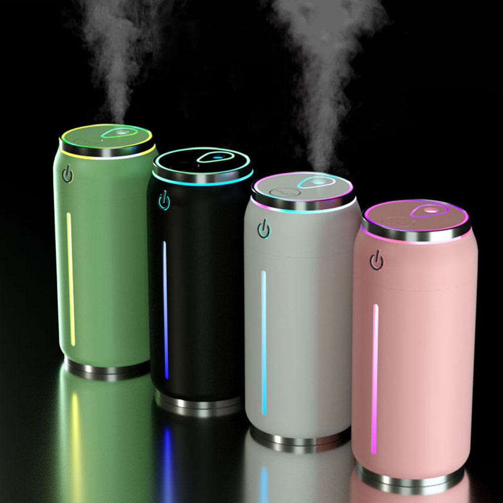 Car Humidifier | 220ml USB Aroma Diffuser | Mini Light & Fan | 2 Cotton Filters | ABS+PP | Black, Green & Pink