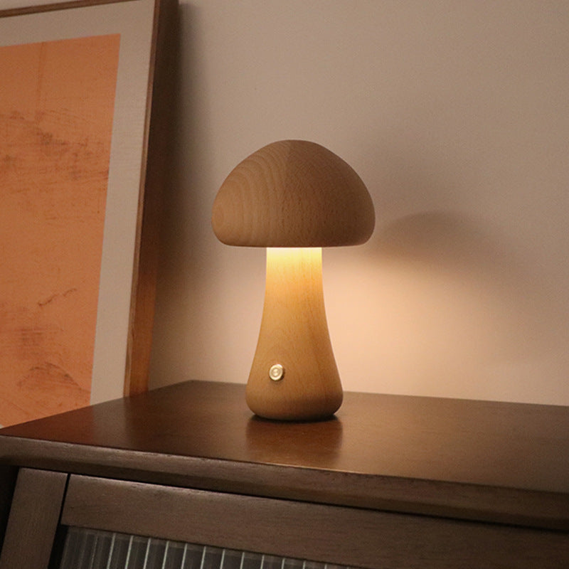 Wooden Mushroom LED Night Light | 2.4W | Touch Switch | 165×100mm | Beech & Walnut | 4 Styles | Bedroom, Kids Room & Home Decor