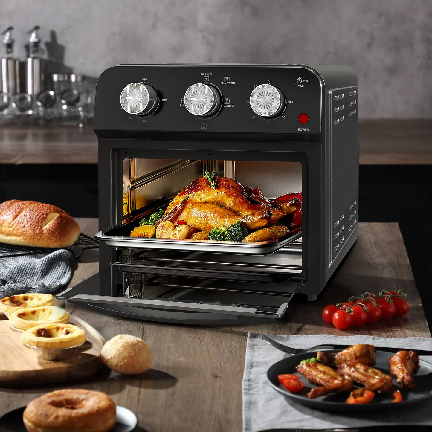 12L Multi-Function Air Fryer Oven | Grill, Bake, Defrost & Toast, Triple Knob Control, Non-Stick Basket, 12.5 Qt