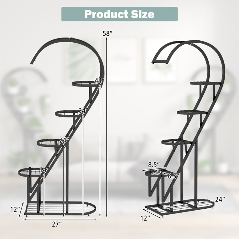 5-Tier Metal Plant Stand with Hanging Hooks | 2-Pack, 58" Tall, Indoor & Outdoor Flower Rack