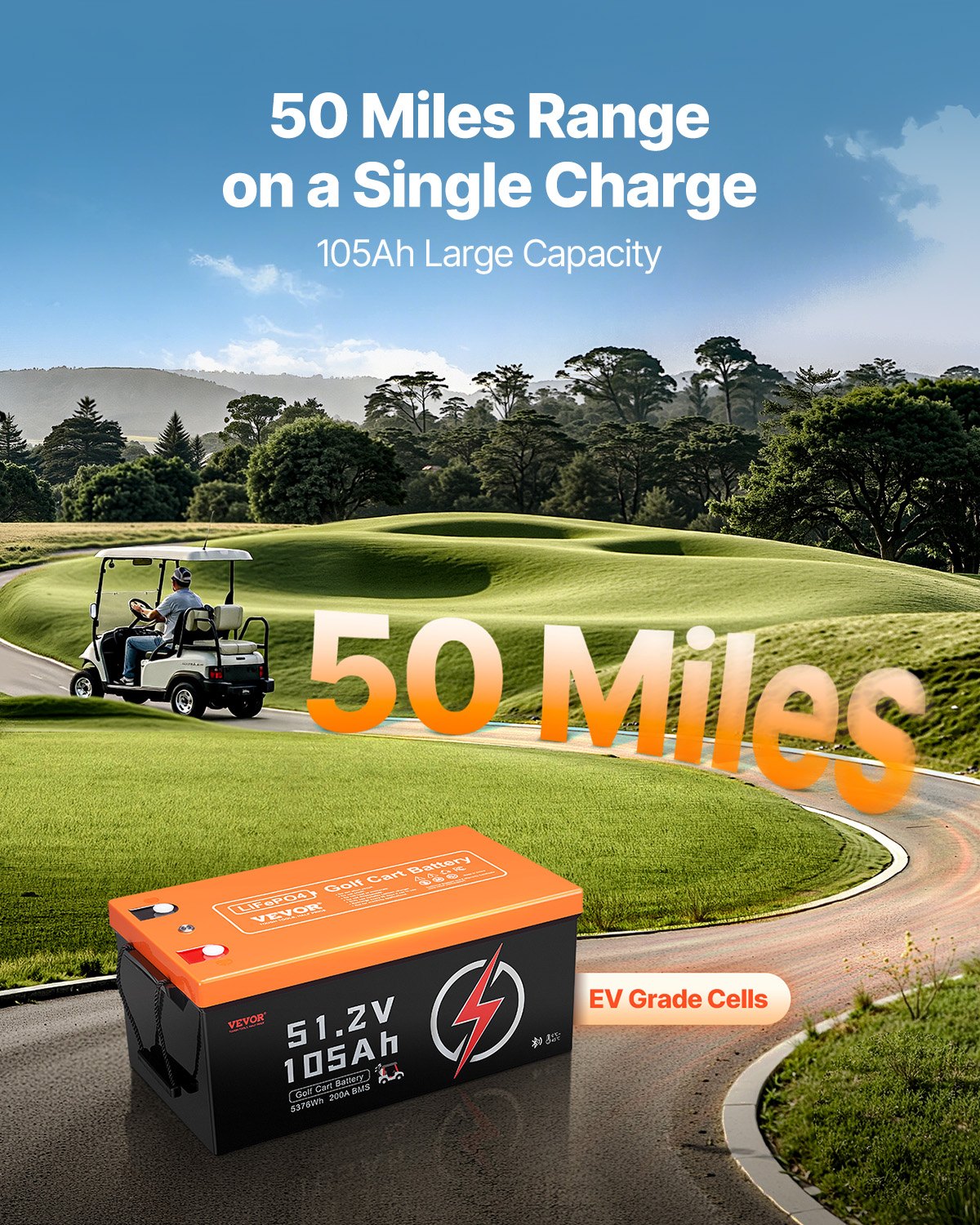 48V 105Ah LiFePO4 Golf Cart Battery | LCD Monitor & 4000+ Cycles