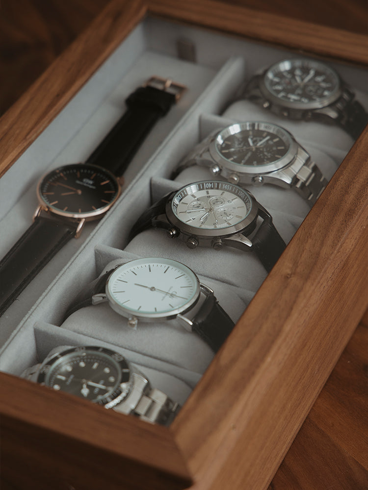 Japanese Retro Solid Wood Watch Storage Box & Display Stand | 7 or 10 Slot, Bedroom Organizer