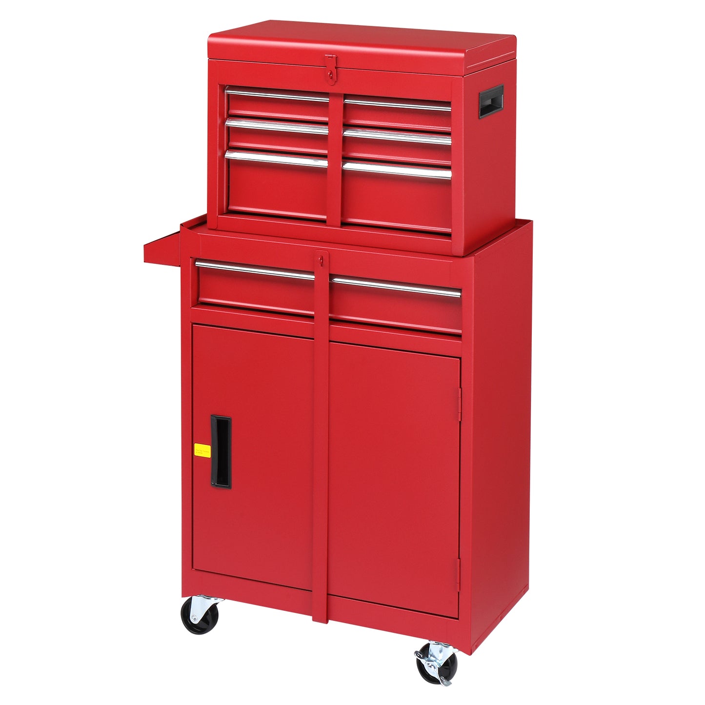 4-Drawer Lockable Steel Tool Cart & Cabinet Combo | 330 lbs, Rolling, 102cm Combined Height, Red