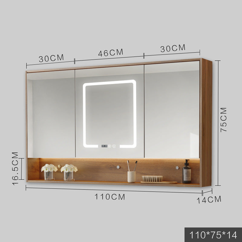 Solid Wood Wall-Hung Bathroom Mirror Cabinet | LED Light, Anti-Fog, Built-in Storage, 9 Sizes, Grey & Wood