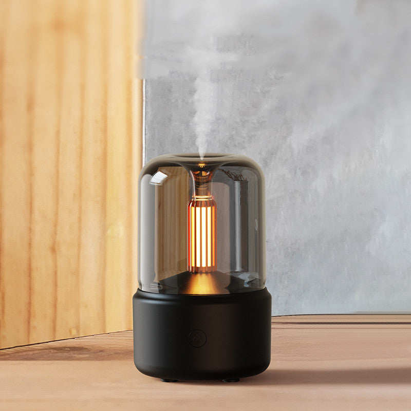 Candlelight Aroma Diffuser & Humidifier | 120ml | 8–12hr | USB | <36dB | Auto Shut-Off | Simulated Flame LED | No Filter | Beige, Black & Pink | Bedroom & Office
