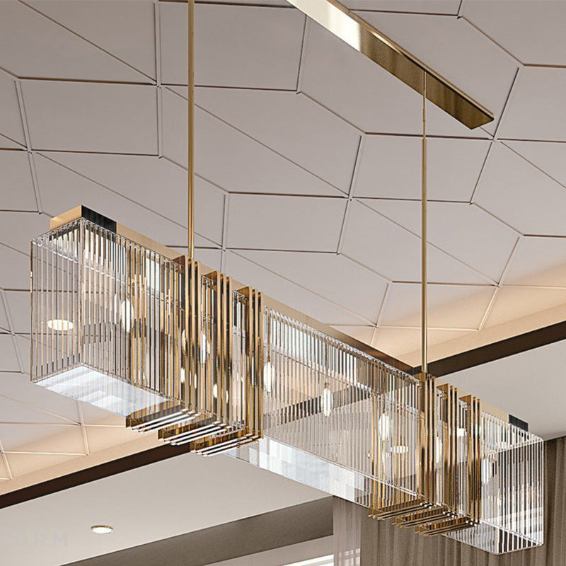 Modern Minimalist Glass E14 Linear LED Chandelier | 4 Lengths 800-1500mm, Warm White, 1m Adjustable, 10-15㎡