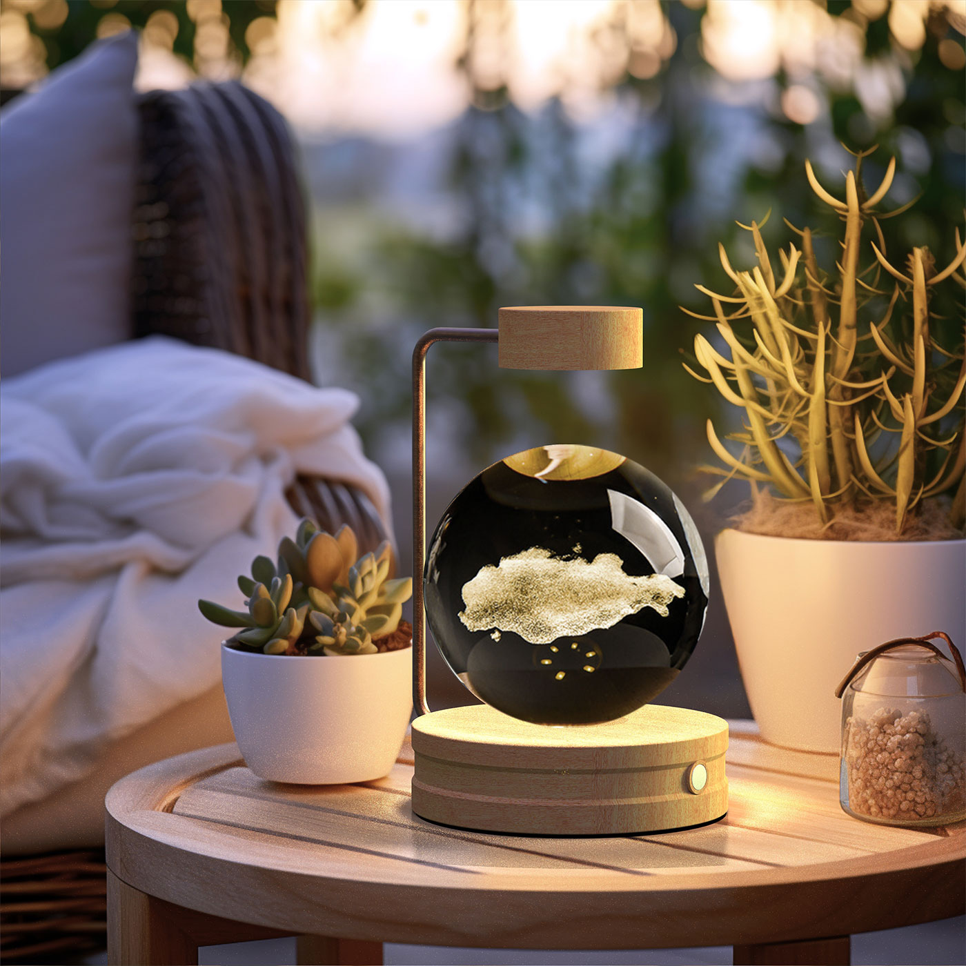 3D Crystal Glass LED Night Light | Touch Switch | USB Rechargeable | Walnut Wood Base | 27 Designs | Dark & Light Wood | Bedroom, Gift & Home Decor