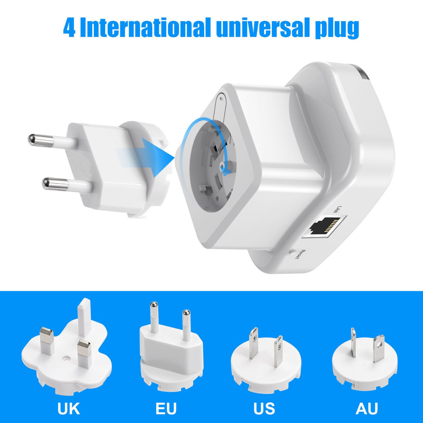 WiFi Network Extender & Range Booster | 2.4GHz, WPS, 802.11b/g/n | AU/EU/UK/US Plug | Black & White