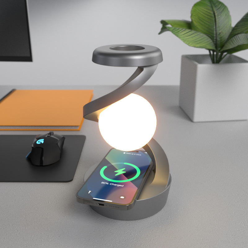 Rotating Moon Desk Lamp | 3W | Wave Control | Stepless Dimming | 15W Wireless Charging | 217mm | Gray & White