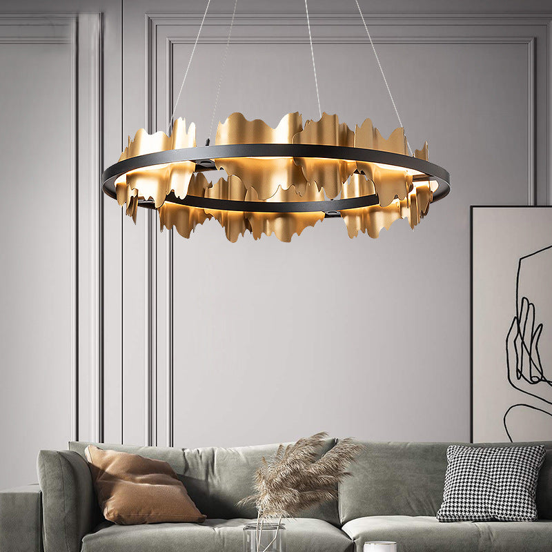 Postmodern Italian Minimalist Organic Glass LED Pendant Chandelier | D60 & D80, 2m Adjustable, Black & Gold, 220V
