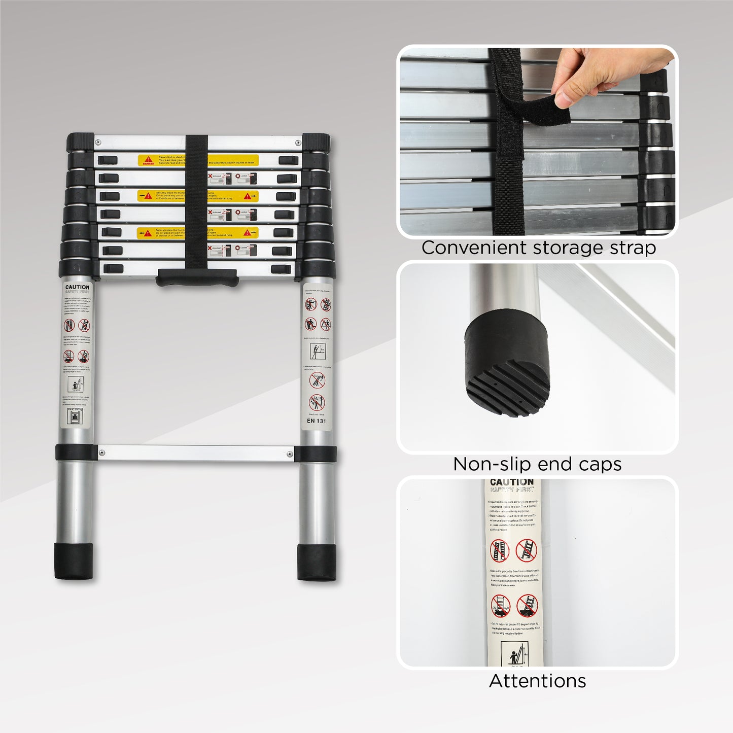 8.5ft Aluminum Telescoping Extension Ladder | 330 lbs Capacity, Collapsible, Multi-Purpose, RV & Outdoor