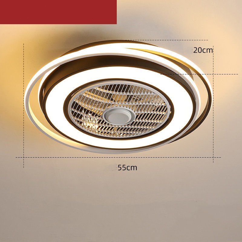 55cm Nordic Iron & Wood LED Ceiling Fan with Light | 3-Speed, Tricolor Dimming, 100-240V, Black & White, 10-20㎡