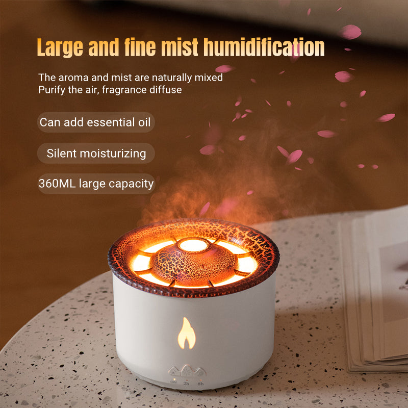 350ml Ultrasonic Flame & Jellyfish Smoke Ring Aromatherapy Humidifier Diffuser | 10W, 2/8hr Timer, AU/EU/UK/US Plug