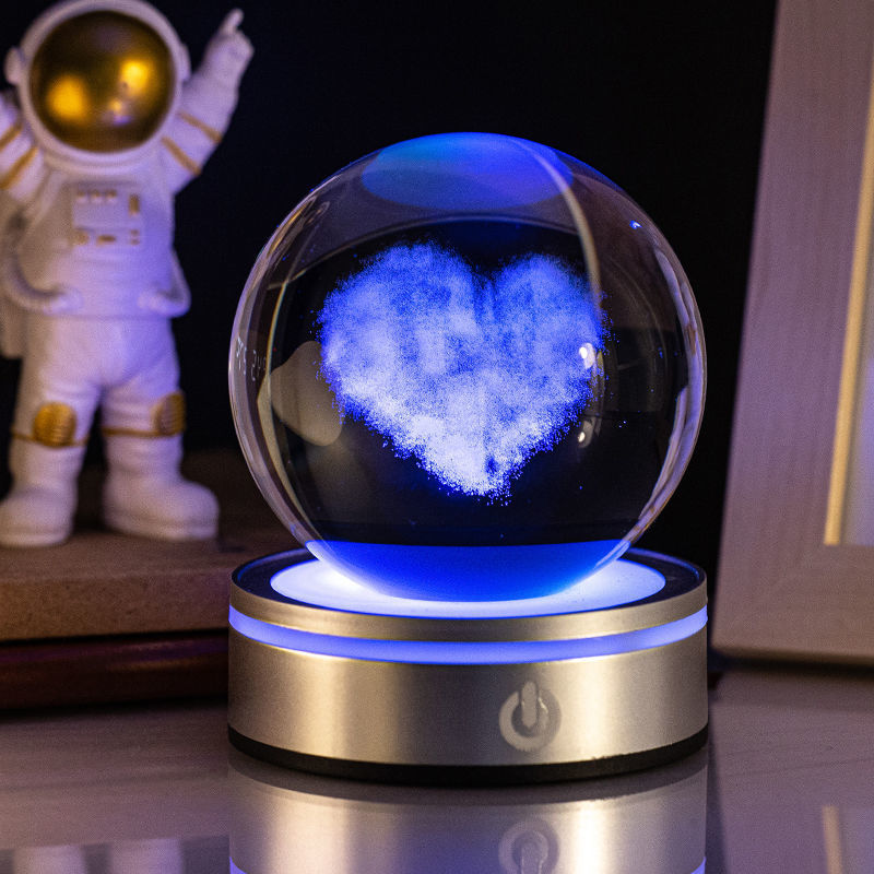 3D Inner Carving Luminous Crystal Ball Night Lamp | 8cm | USB | Colourful Gradient | Touch Base | 13 Designs | Gift