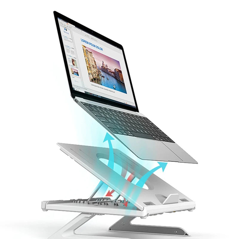 3-in-1 Aluminium Laptop Stand | 9-Level Angle | Dual Phone Holders | Keyboard Storage | Cooling Vent | 10–15.6” | 10kg Load | Black & White