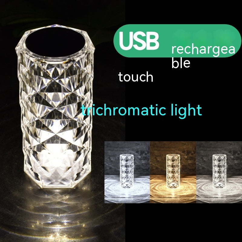 Crystal Rose LED Atmosphere Table Lamp | 2W | RGB 16-Colour, 7-Colour, Tricolour & Warm White | Touch & Remote | Rechargeable, USB & Battery | Ø7.5×16cm | 10 Styles | Gift & Decor